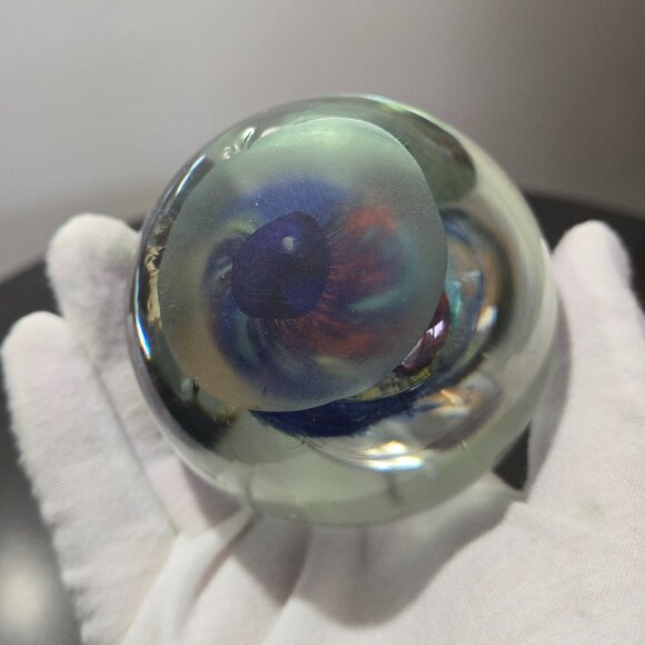 Egg Shaped Glass Paperweight, Multicolor and Transparent Swirl, Art Glass - Picture 5 of 5